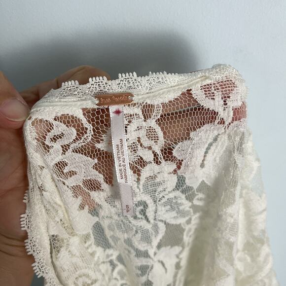 Free People Sheer Lace Tunic Shirt Top White Sz Small Whimsigoth Boho Gypsy - Picture 13 of 14